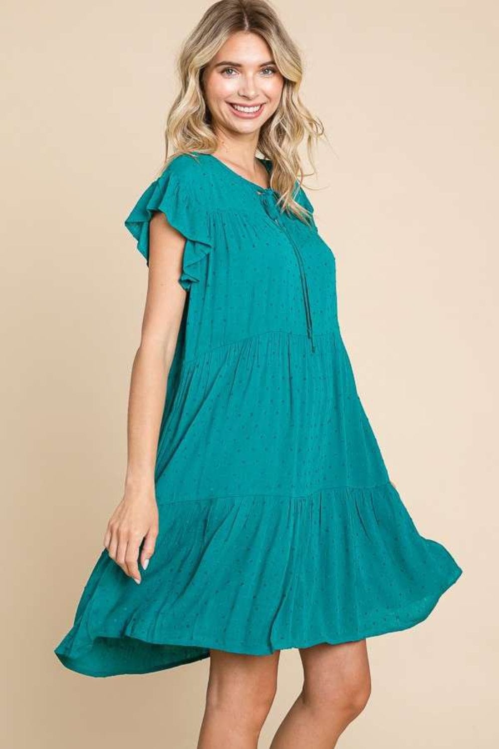 Trendsi Culture Code Ruffle Cap Sleeve Tiered Dress