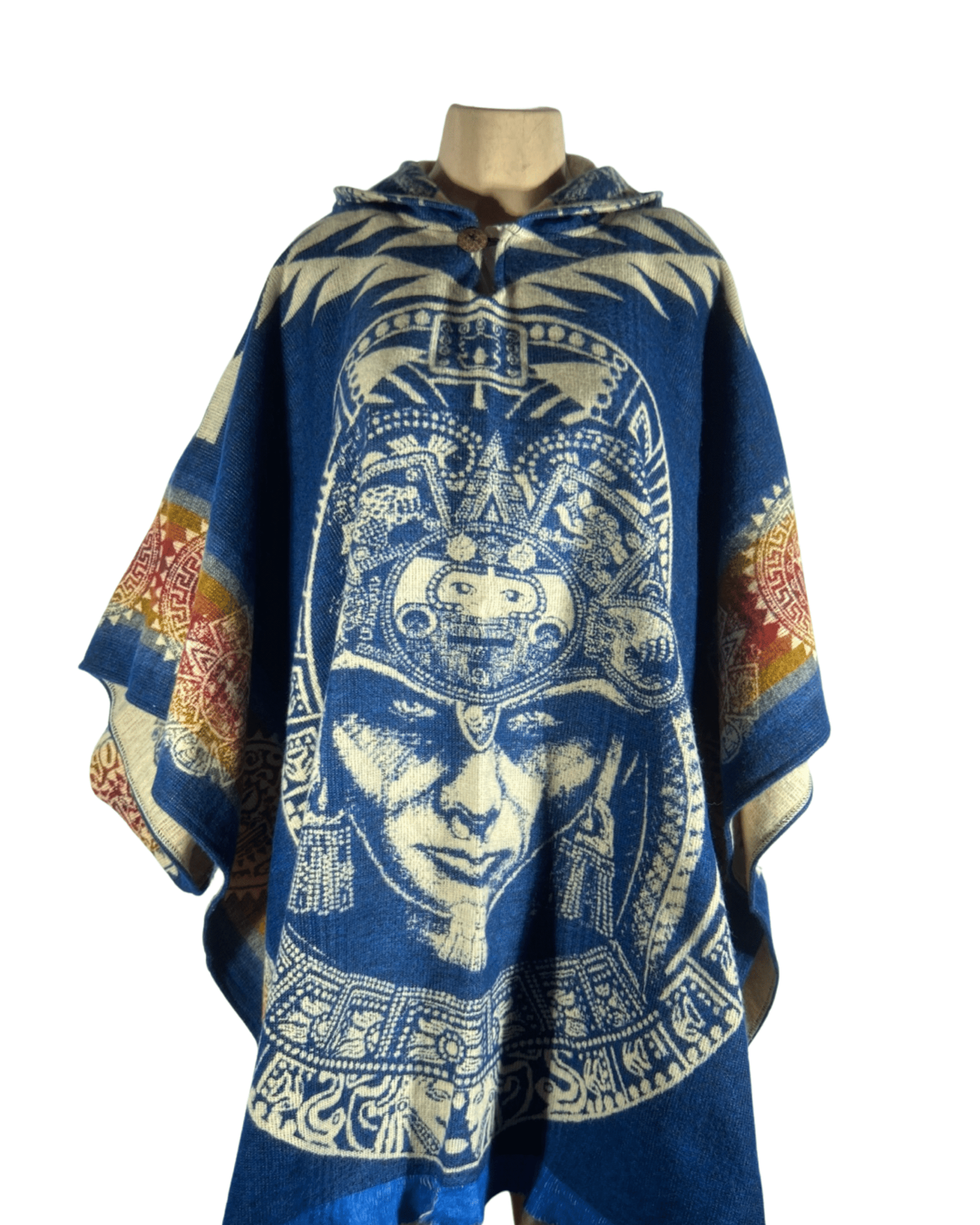 fashion-corner-la Aztec Chal Blue Hooded Poncho