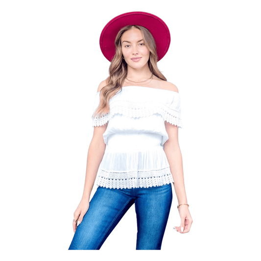 Fashion Corner LA Medium Sleeveless Off The Shoulder Top W/ Elastic on Waist Lace on Edges