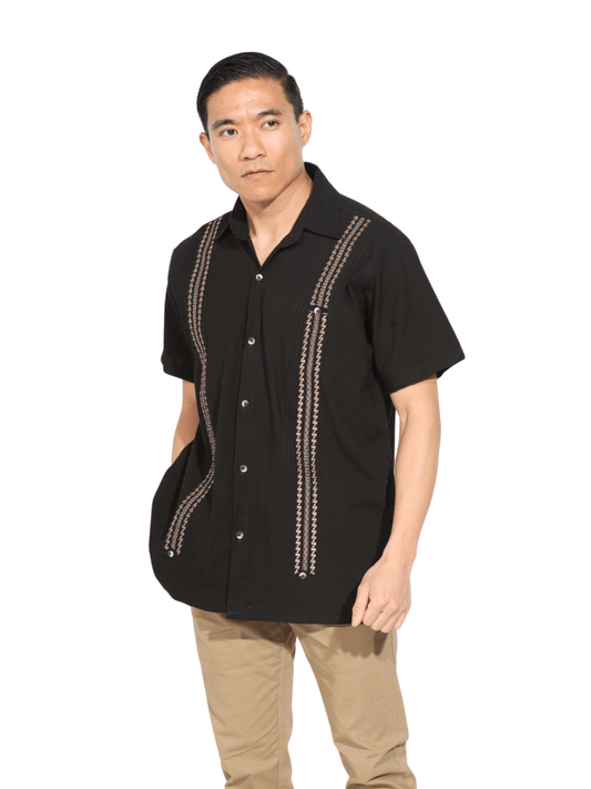 Fashion Corner LA Black Guayabera Brown Detail (Copy Needed)