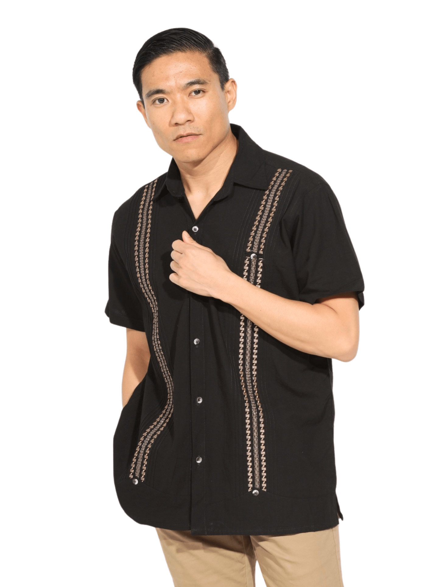 Fashion Corner LA Black Guayabera Brown Detail (Copy Needed)