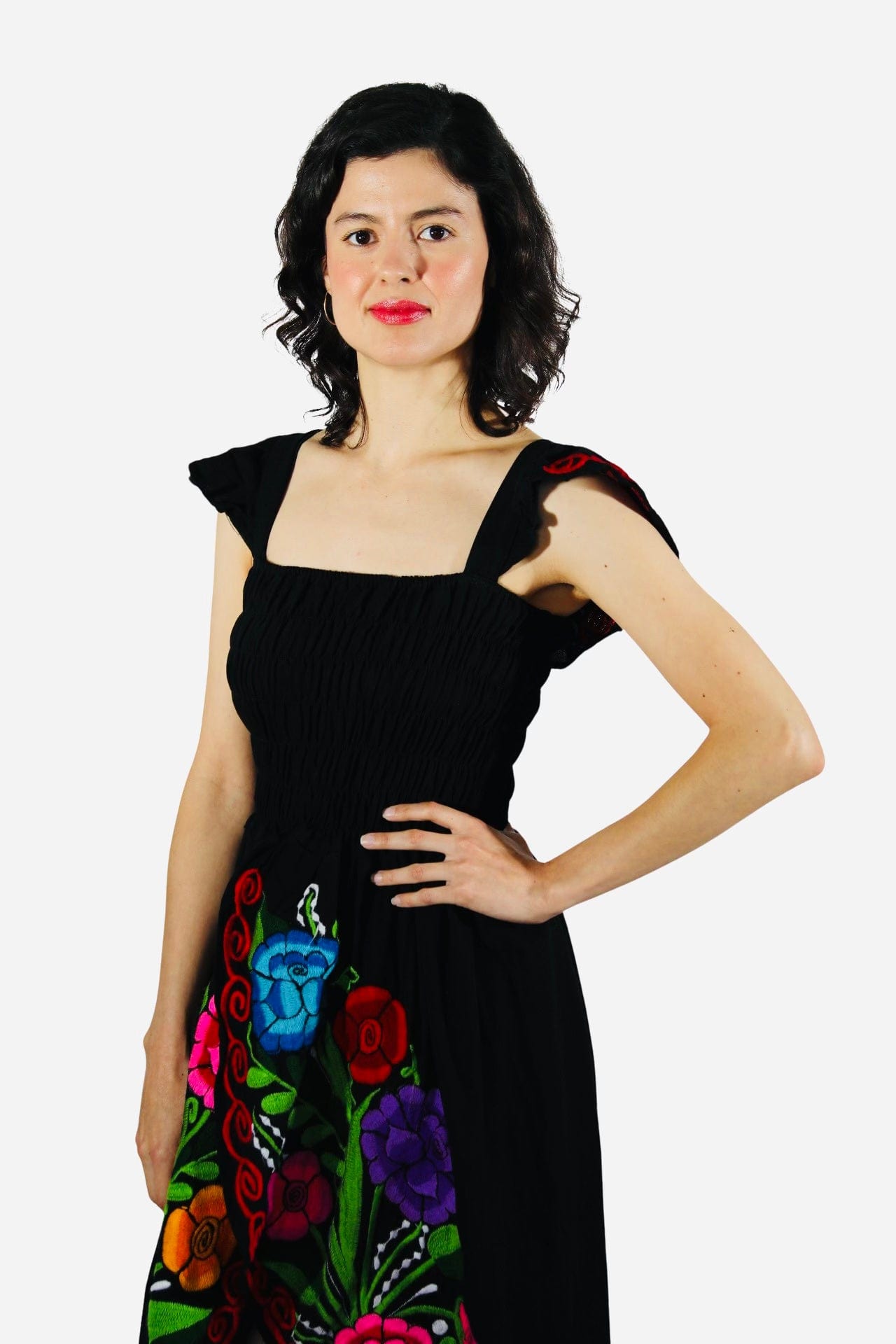 Fashion Corner LA Black Mexican Dress With Flowers