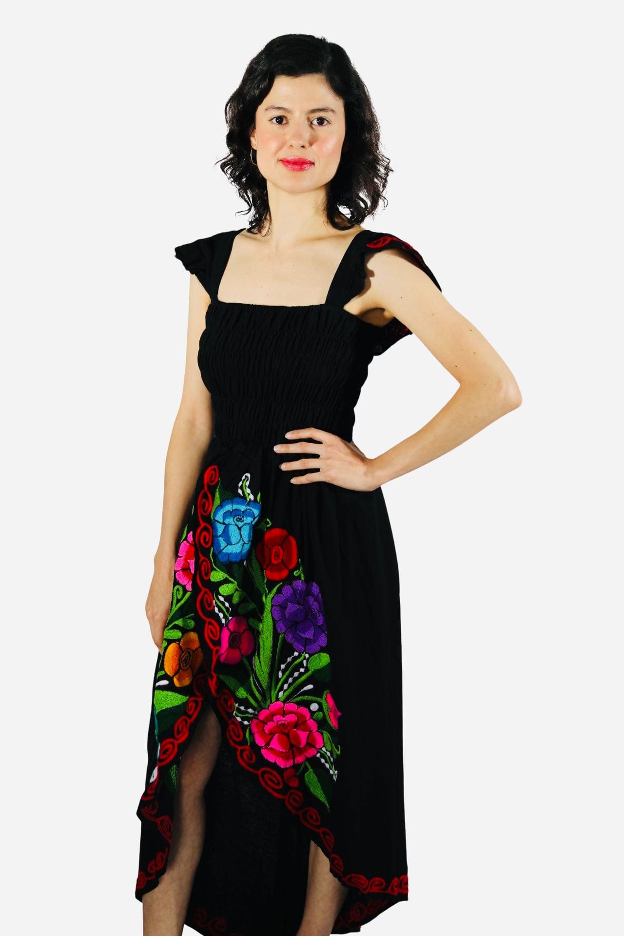 Fashion Corner LA Black Mexican Dress With Flowers