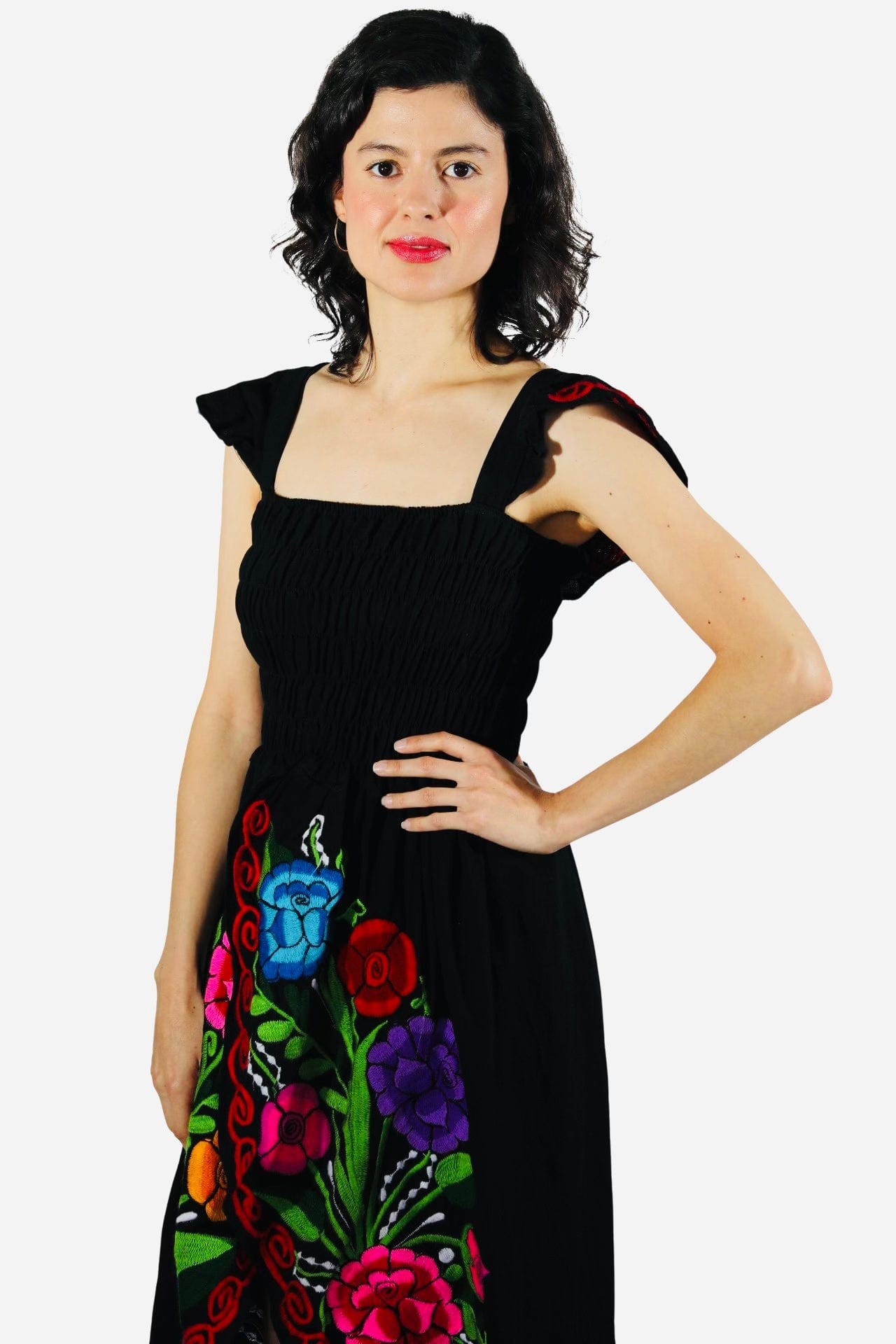 Fashion Corner LA Black Mexican Dress With Flowers