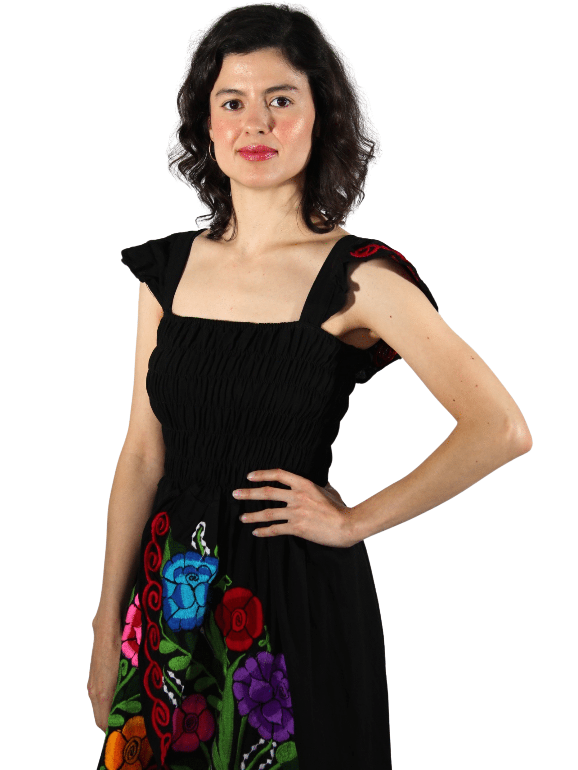 Fashion Corner LA Black Mexican Dress With Flowers