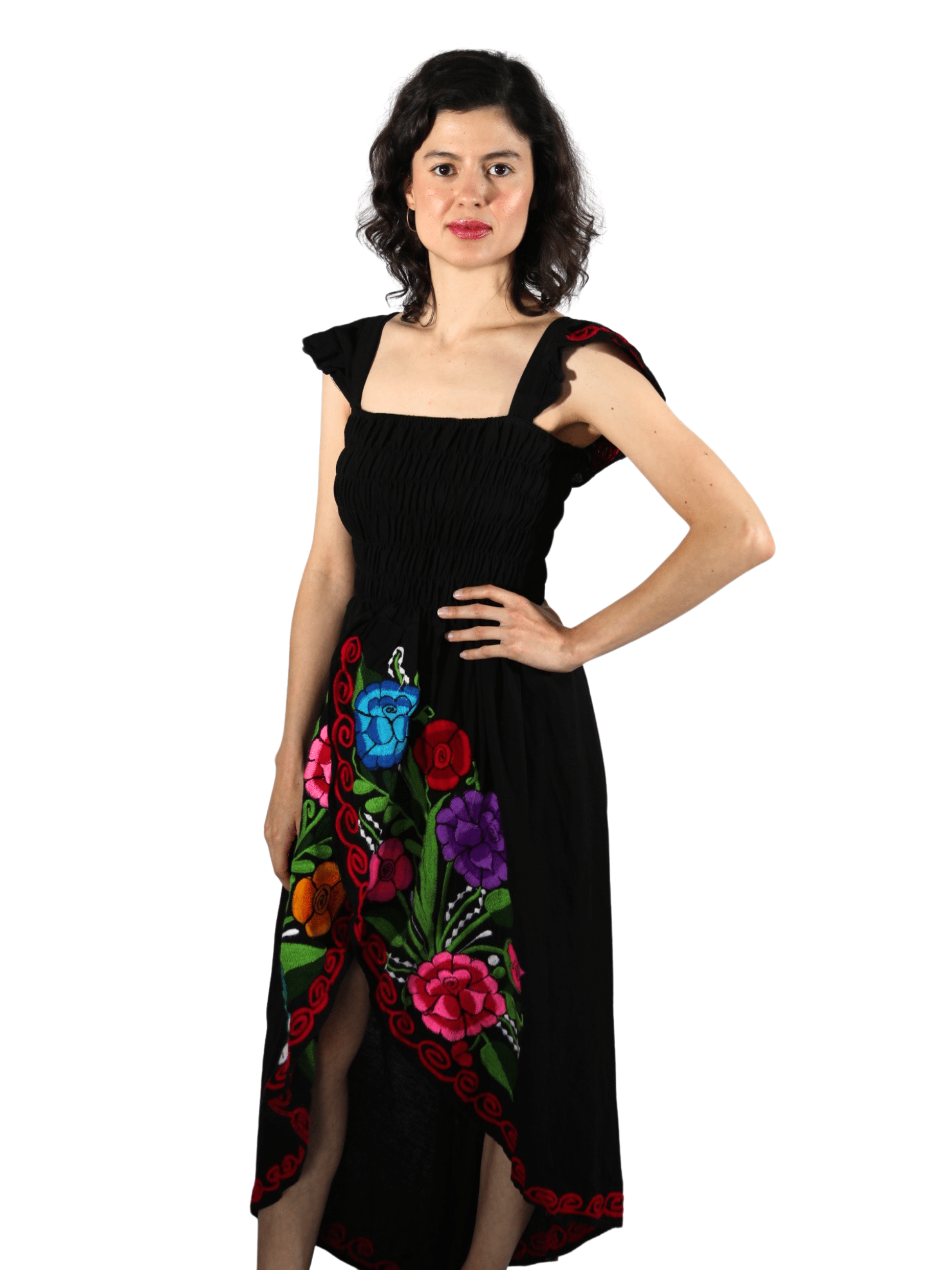 Fashion Corner LA Black Mexican Dress With Flowers