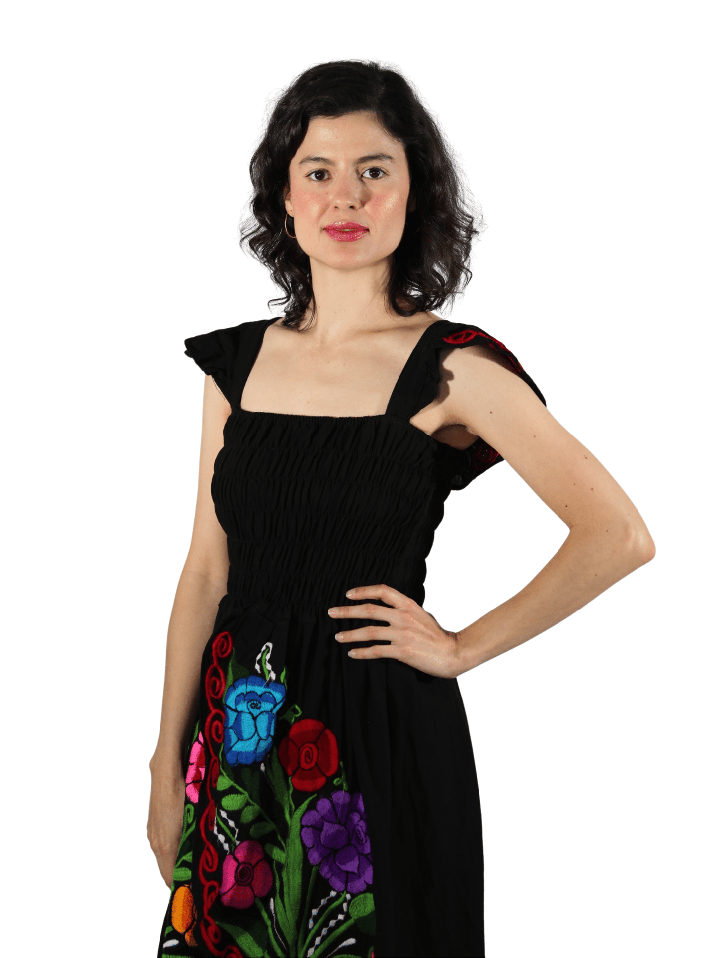 Fashion Corner LA Black Mexican Dress With Flowers