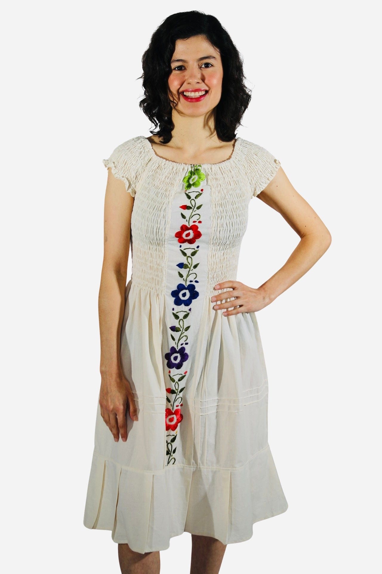 Fashion Corner LA Embroidered Mexican Dress | Cream Color