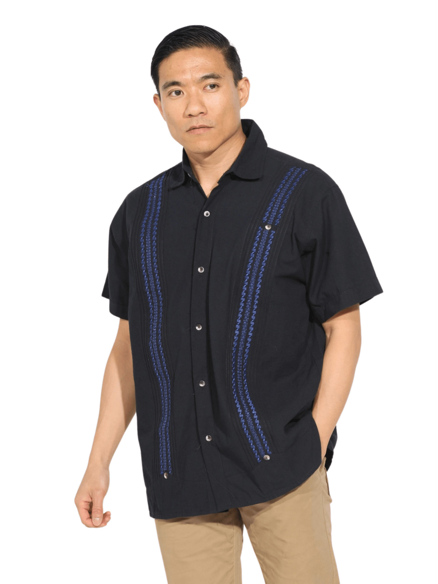 Fashion Corner LA M Black Guayabera Blue Detail (Copy Needed)