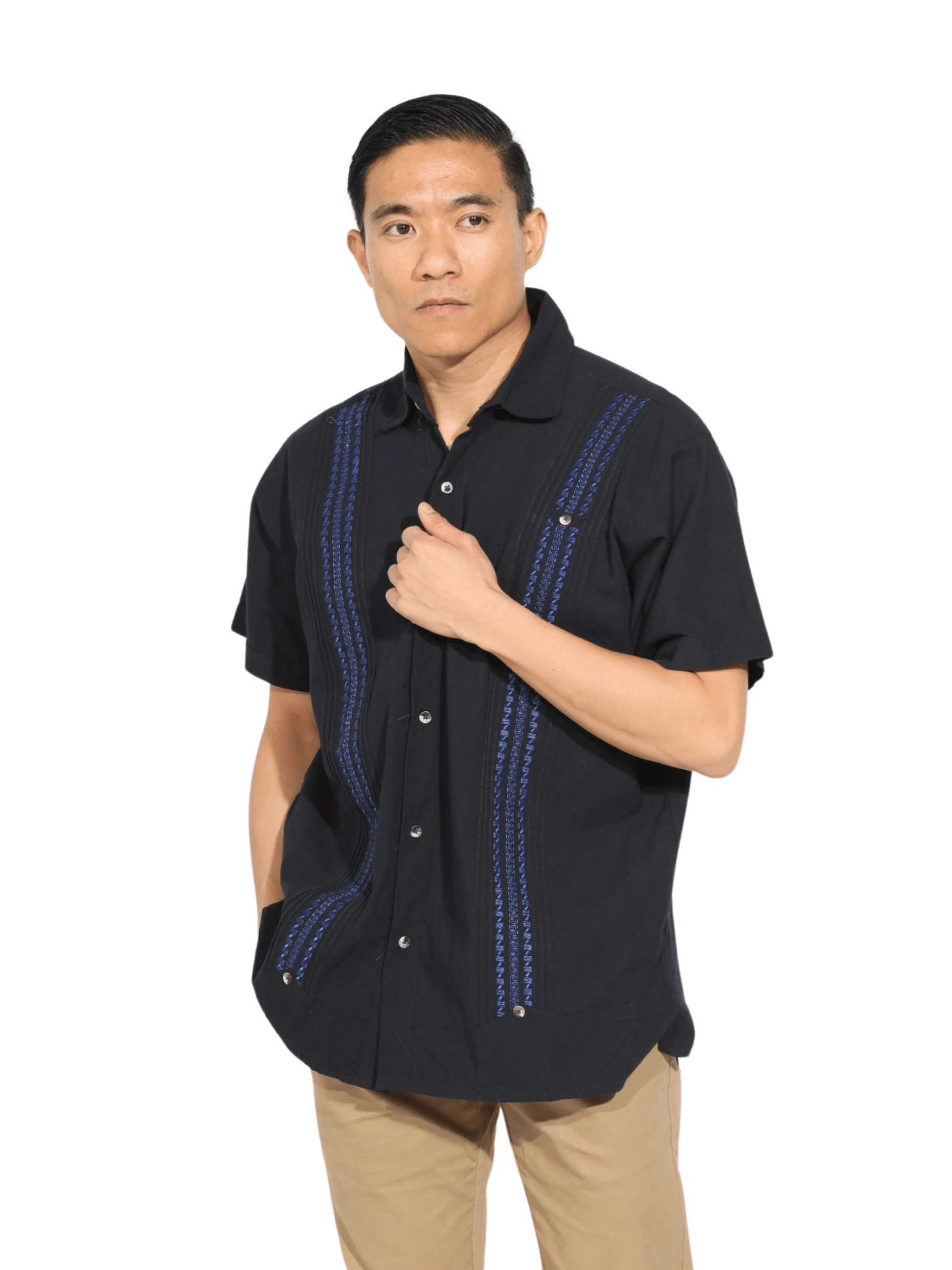 Fashion Corner LA M Black Guayabera Blue Detail (Copy Needed)