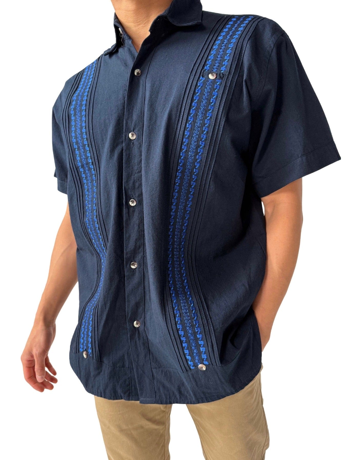 Fashion Corner LA M Black Guayabera Blue Detail (Copy Needed)