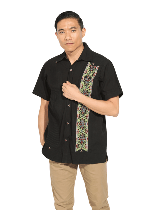 Fashion Corner LA M Black Guayabera Green Detail (Copy Needed)