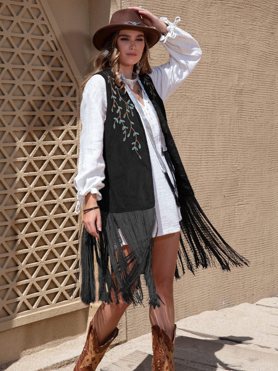 Trendsi Black / S Fringe Hem Open Front Vest