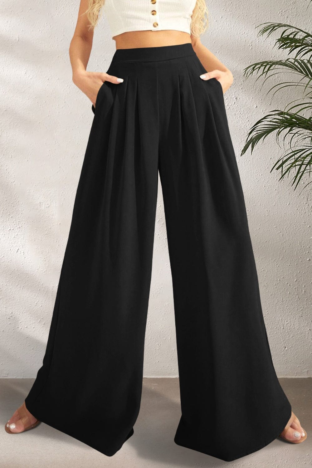 Trendsi Black / S High Waist Wide Leg Pants