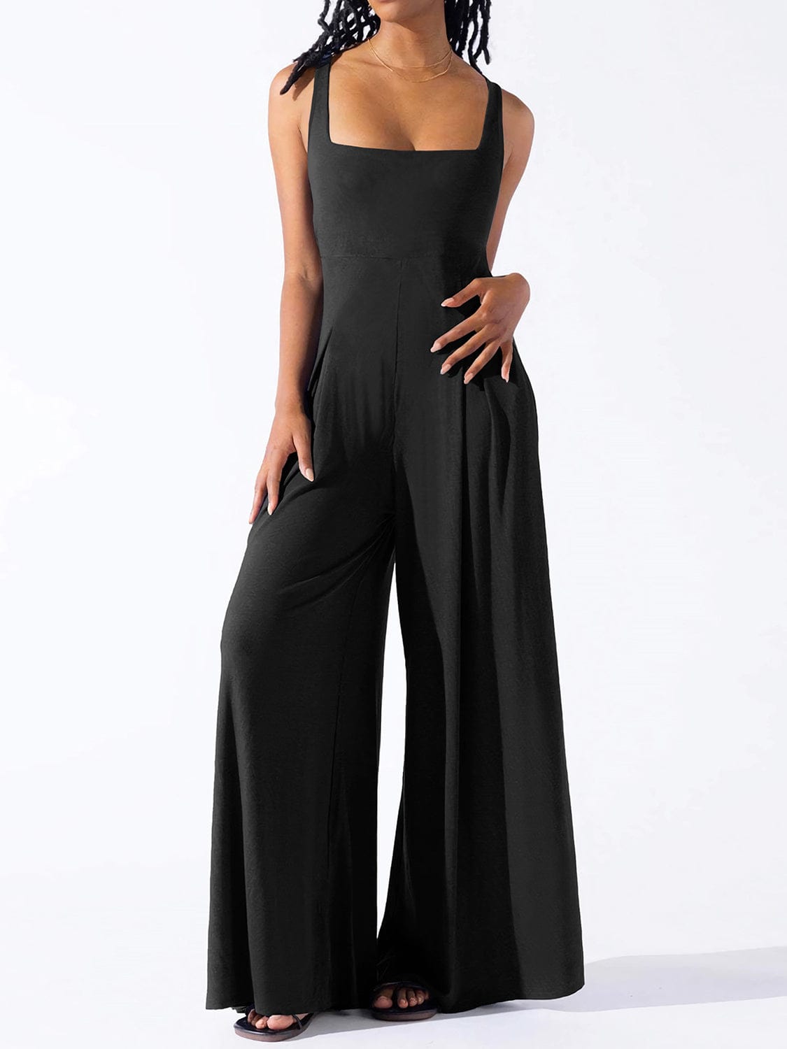 Trendsi Black / S Square Neck Wide Strap Jumpsuit