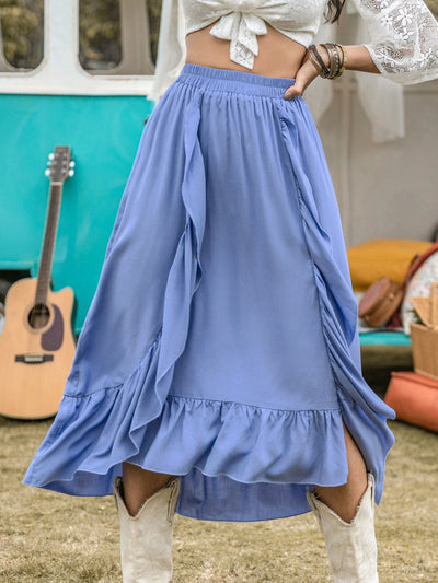 Trendsi Blue / S High Waist Ruffle Trim Skirt