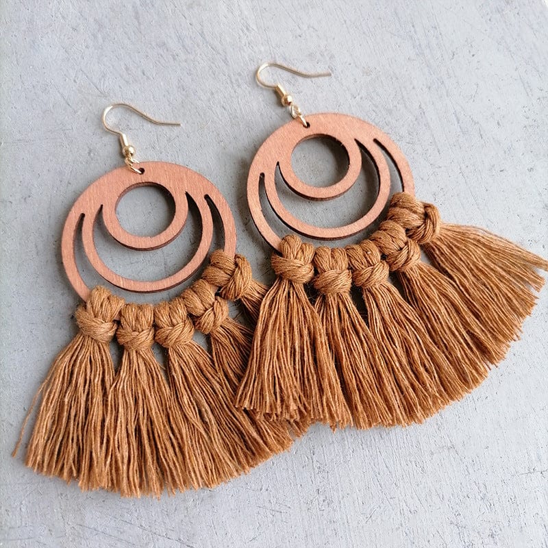 Trendsi Caramel / One Size Tassel Detail Geometric Earrings