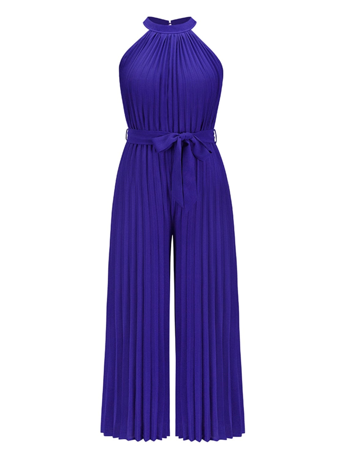 Trendsi Dark Blue / S Cutout Tied Pleated Sleeveless Jumpsuit