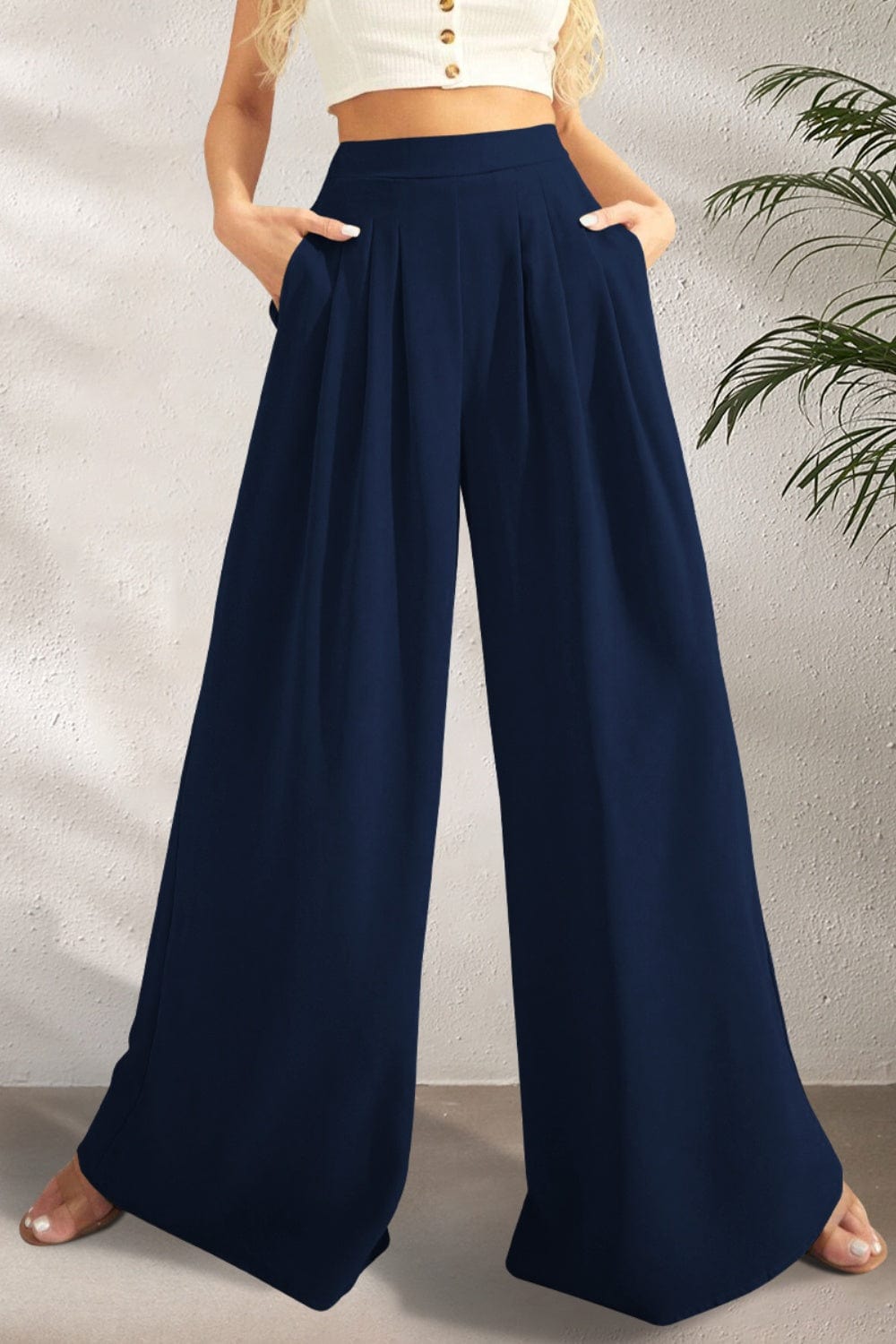 Trendsi Dark Blue / S High Waist Wide Leg Pants