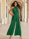 Trendsi Dark Green / S Cutout Tied Pleated Sleeveless Jumpsuit