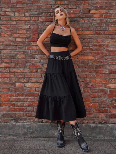 Trendsi Elastic Waist Tiered Midi Skirt