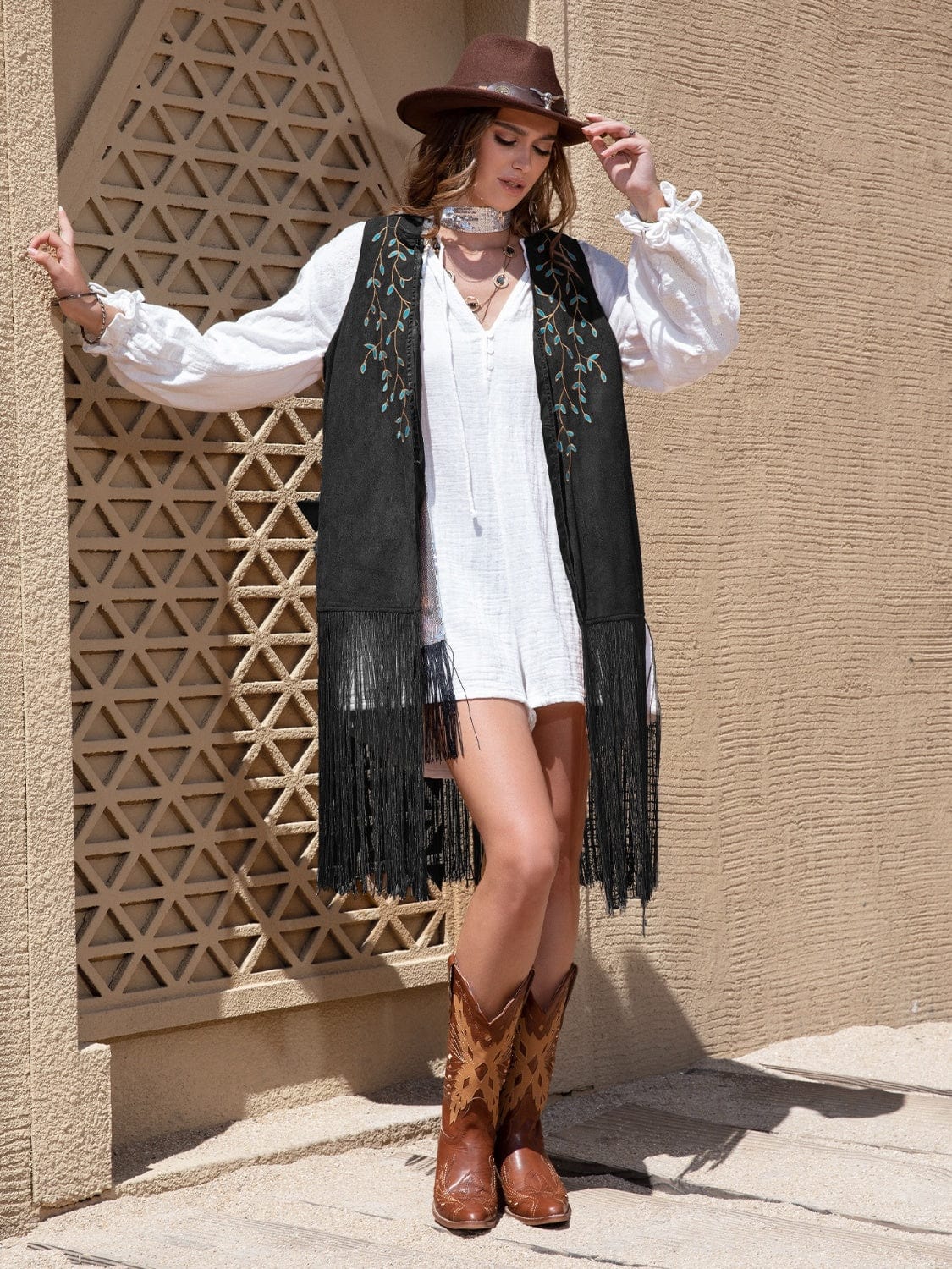 Trendsi Fringe Hem Open Front Vest