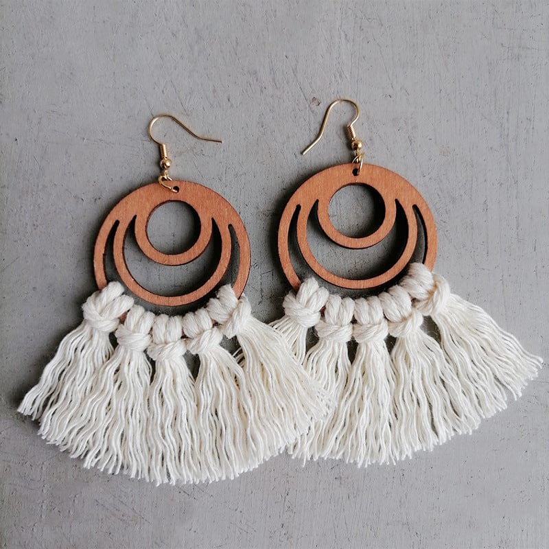 Trendsi Ivory / One Size Tassel Detail Geometric Earrings