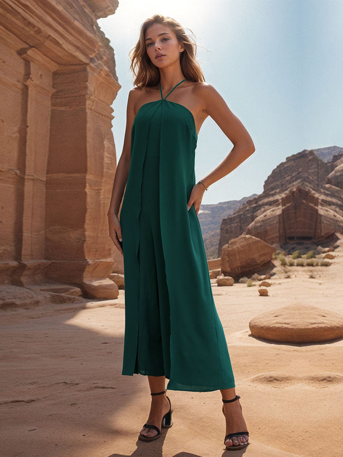 Trendsi Layered Halter Neck Wide Leg Jumpsuit