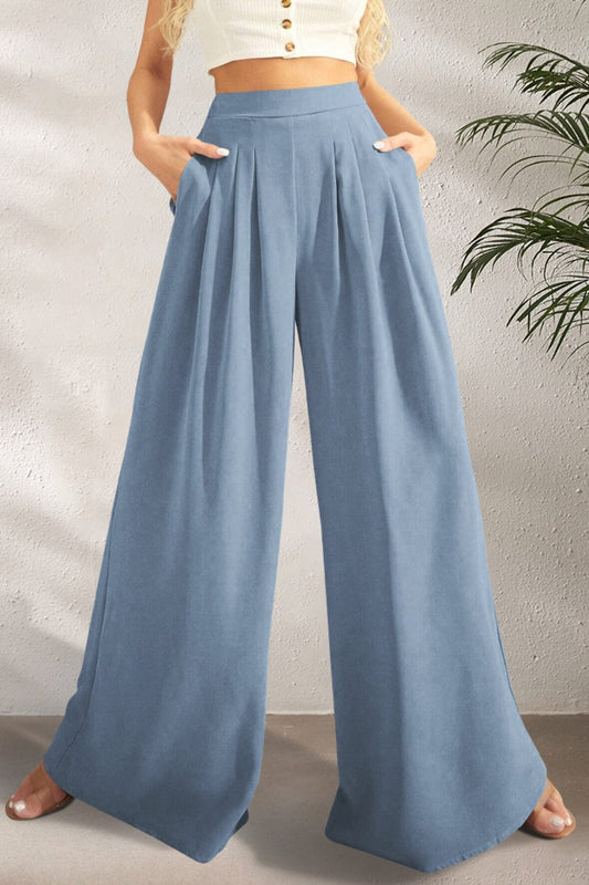 Trendsi Light Blue / S High Waist Wide Leg Pants