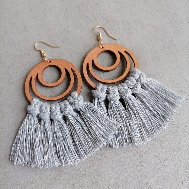 Trendsi Light Gray / One Size Tassel Detail Geometric Earrings