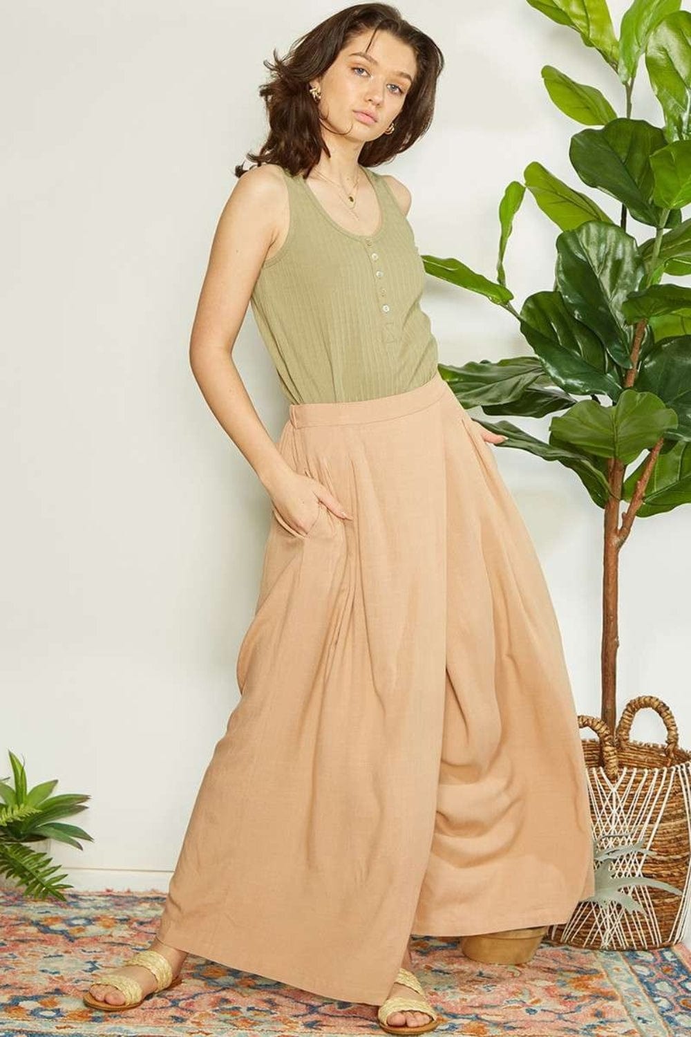 Trendsi Mittoshop Wrap Pleating Detail Wide Leg Pants