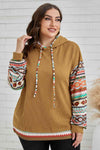 Trendsi Plus size Brown / 1X Plus Size Printed Side Slit Waffle-Knit Hoodie