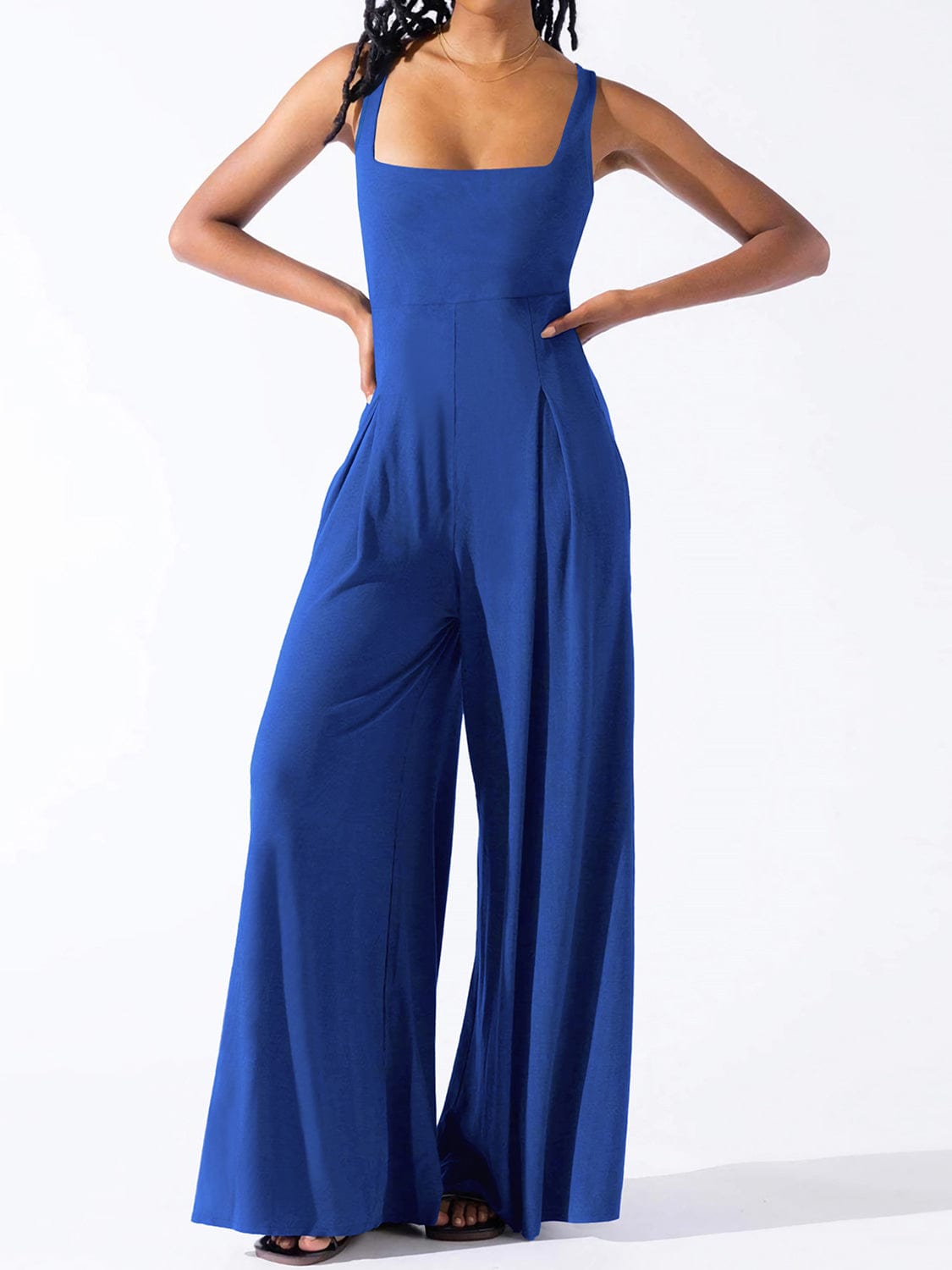 Trendsi Royal Blue / S Square Neck Wide Strap Jumpsuit