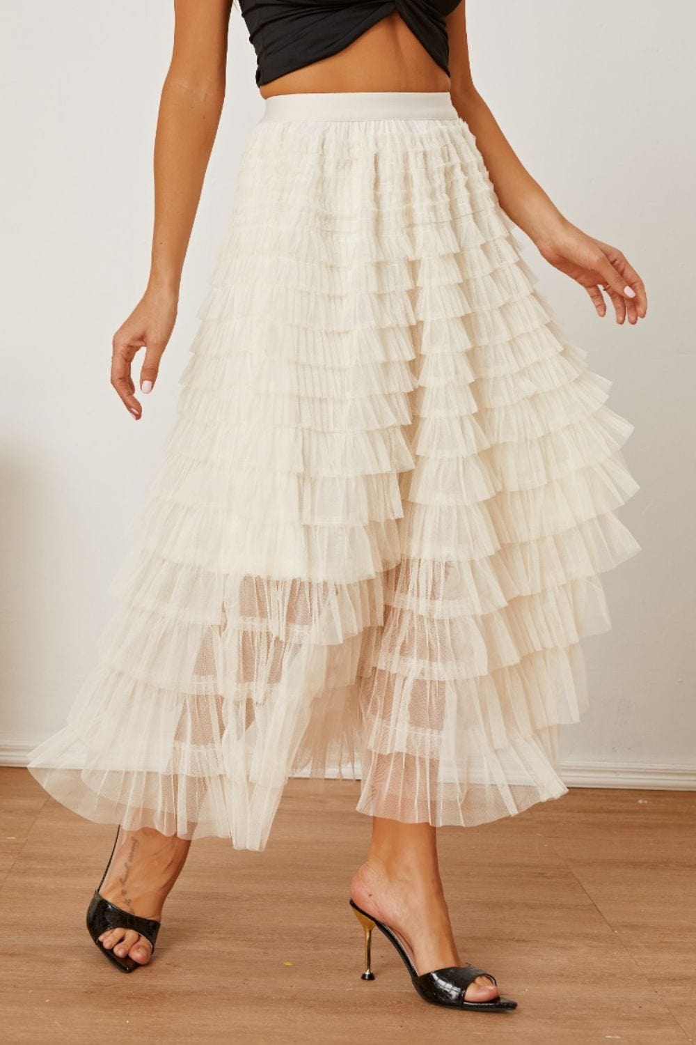 Trendsi Ruched High Waist Tiered Skirt