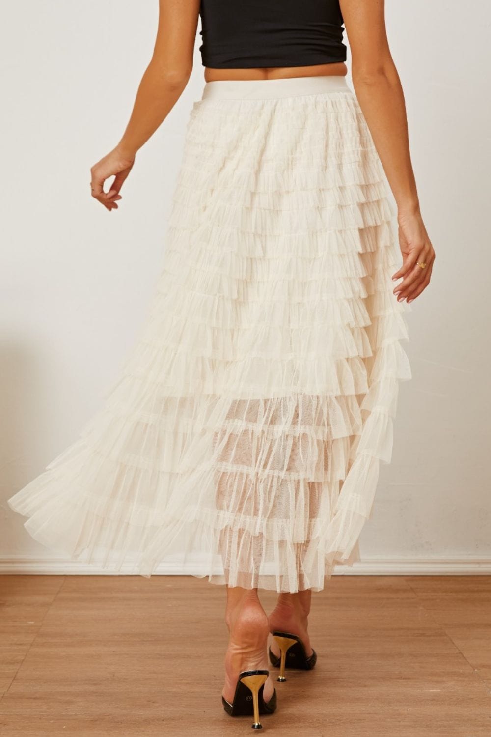 Trendsi Ruched High Waist Tiered Skirt