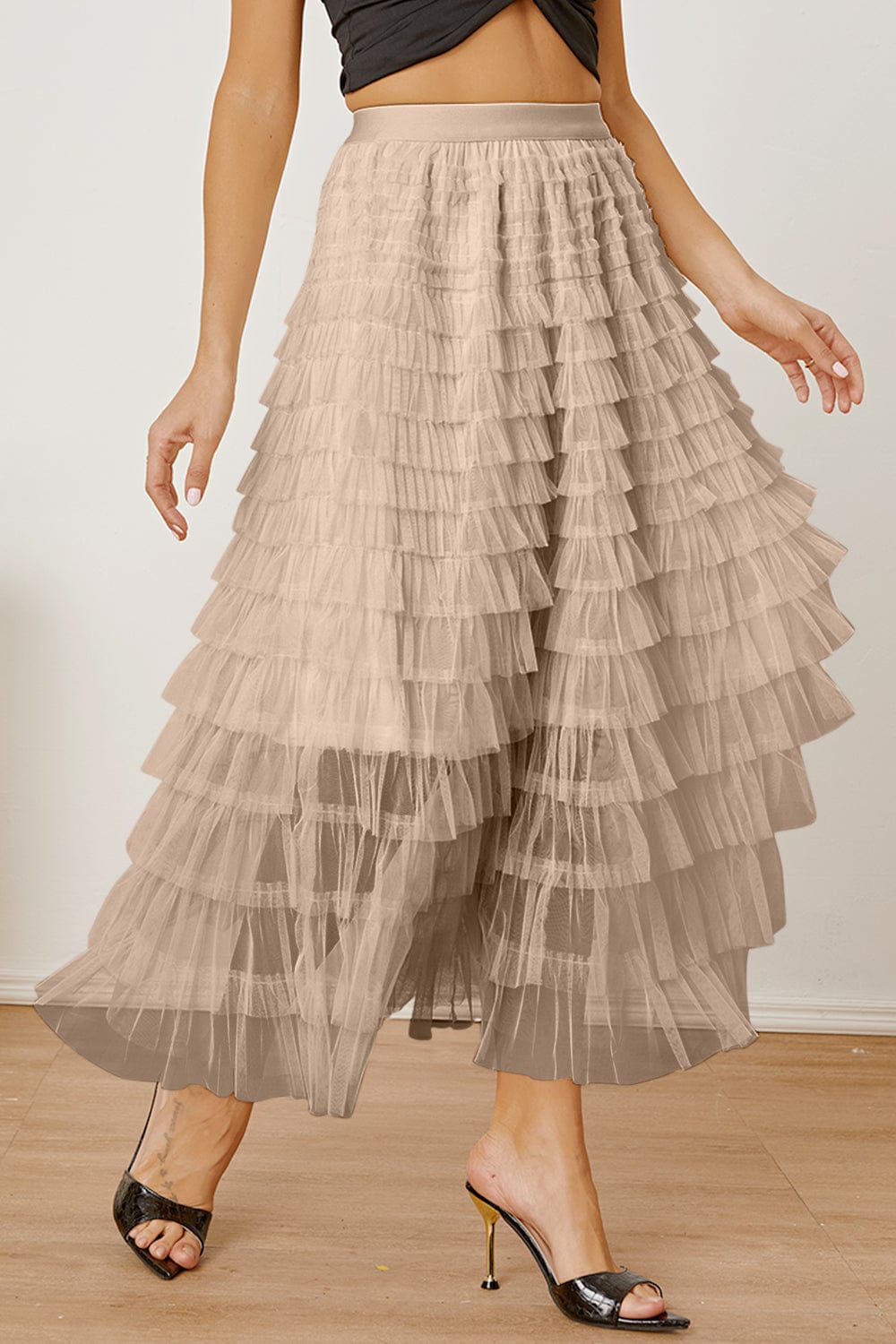 Trendsi Ruched High Waist Tiered Skirt