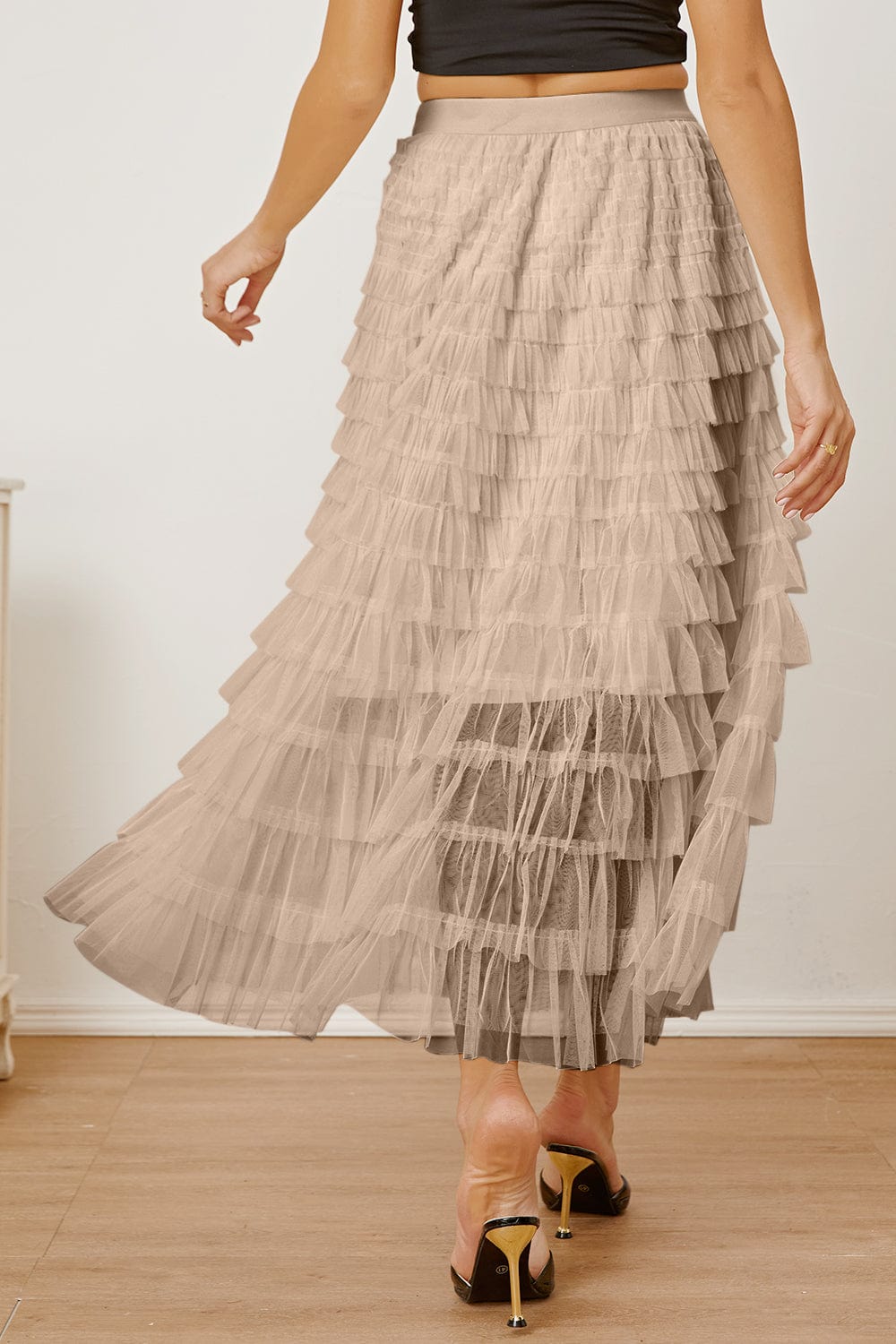 Trendsi Ruched High Waist Tiered Skirt