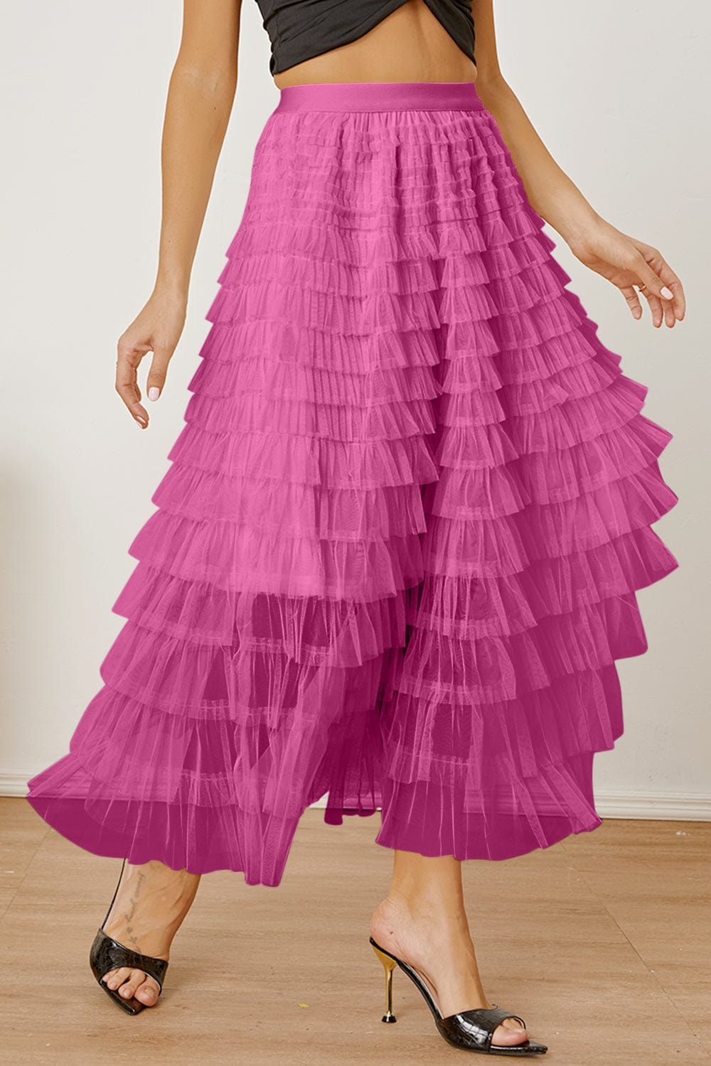 Trendsi Ruched High Waist Tiered Skirt