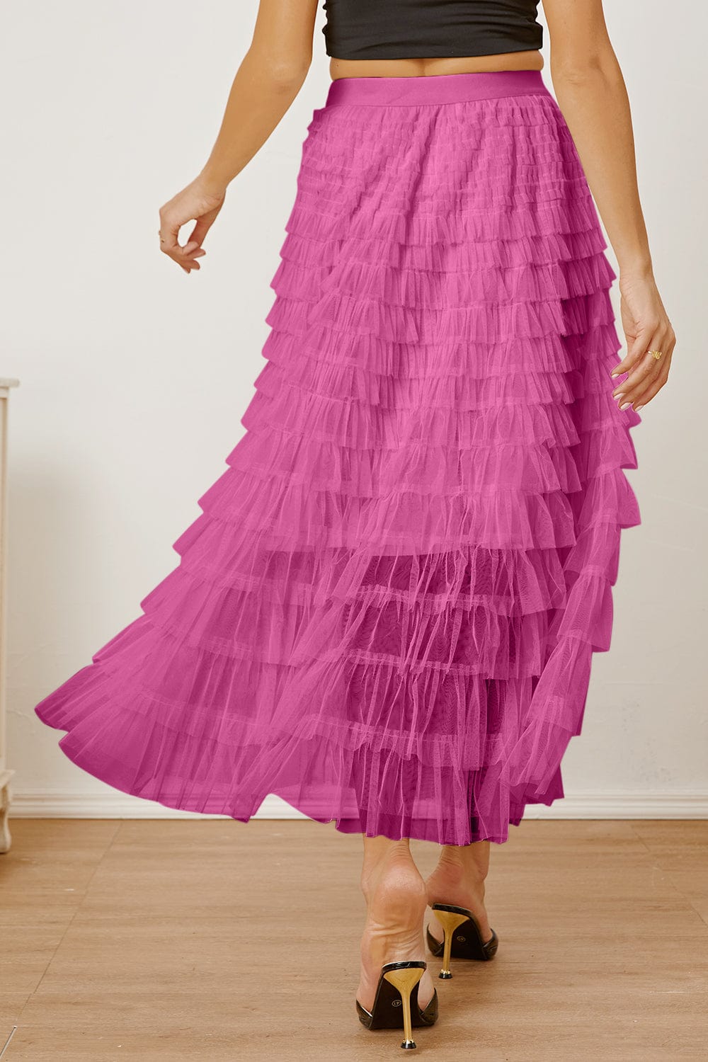 Trendsi Ruched High Waist Tiered Skirt