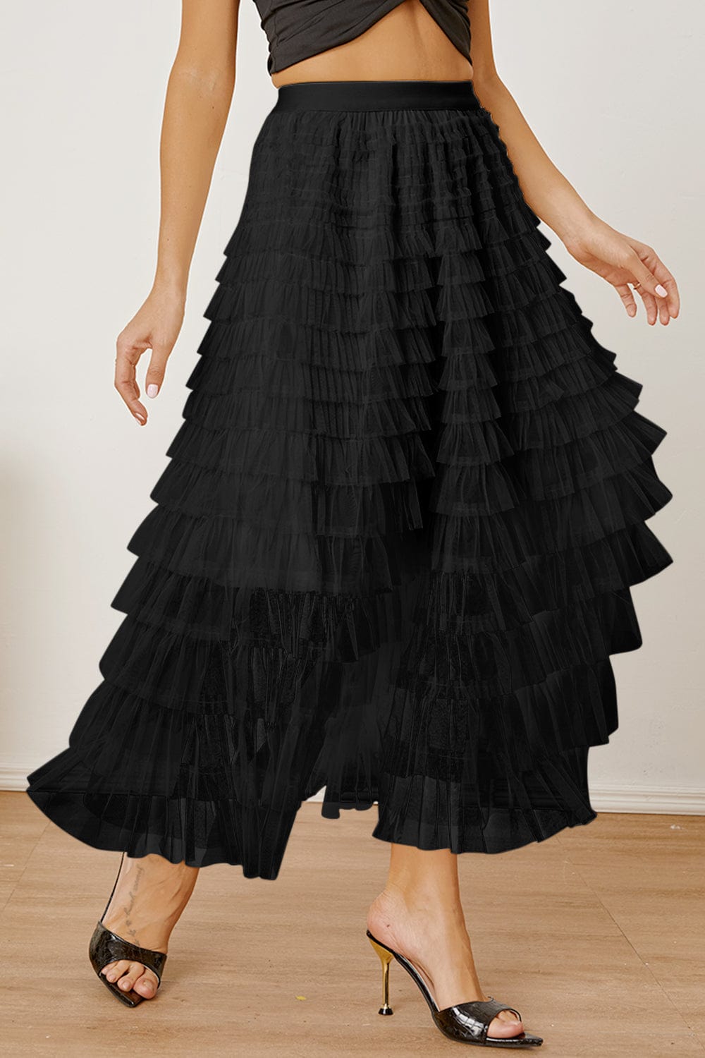 Trendsi Ruched High Waist Tiered Skirt