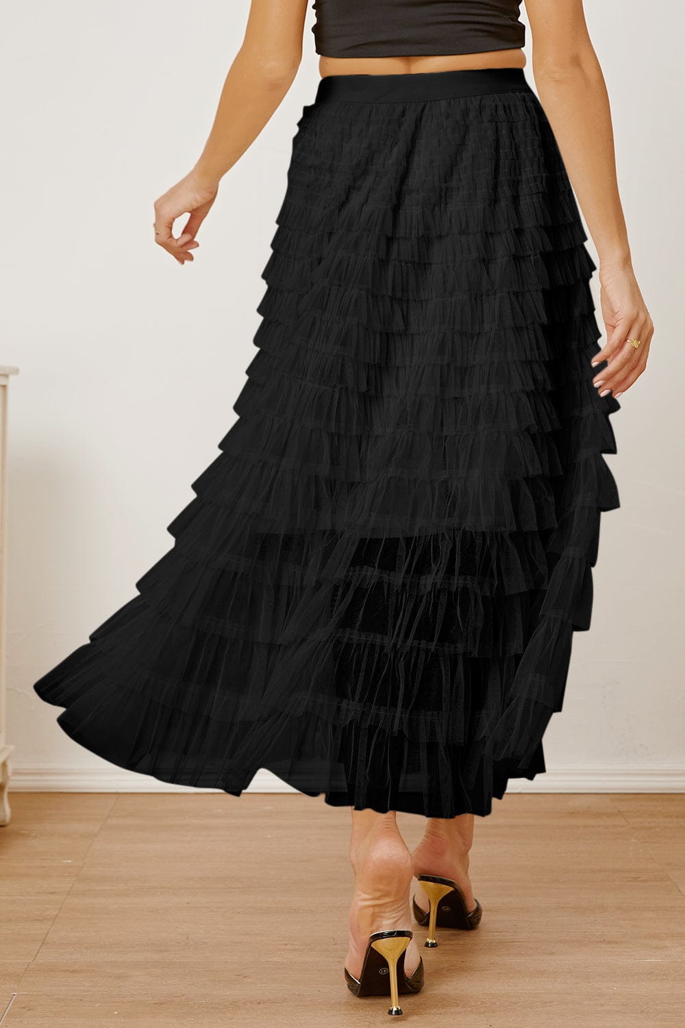 Trendsi Ruched High Waist Tiered Skirt