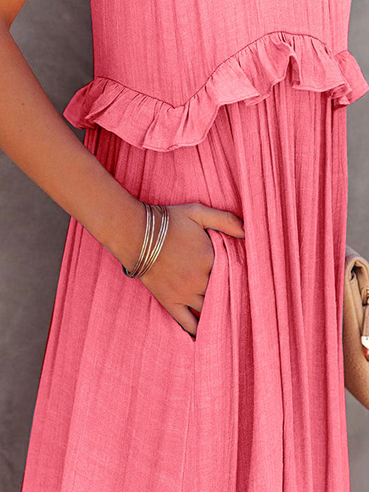 Trendsi Ruffled Sleeveless Tiered Maxi Dress with Pockets