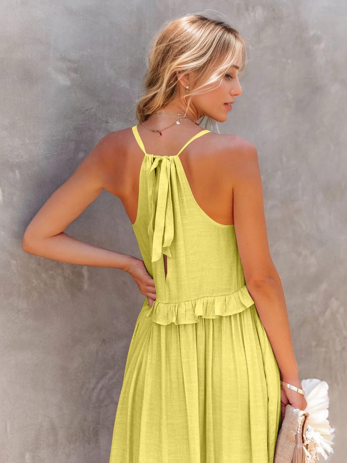 Trendsi Ruffled Sleeveless Tiered Maxi Dress with Pockets