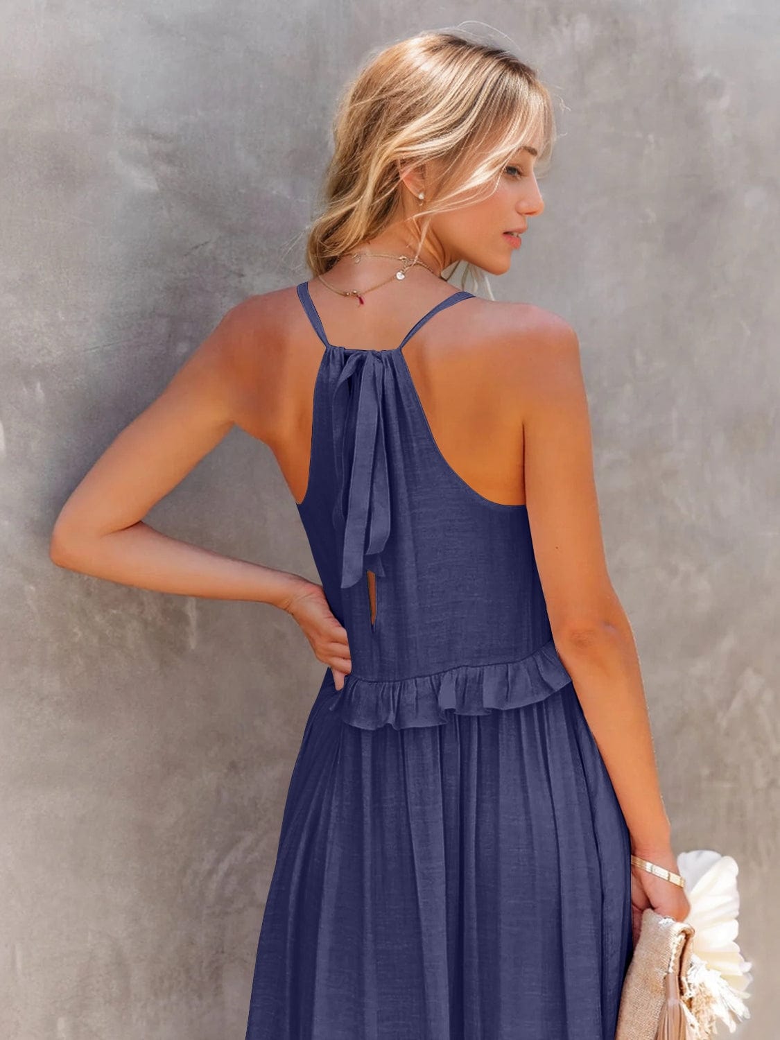 Trendsi Ruffled Sleeveless Tiered Maxi Dress with Pockets