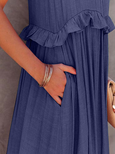 Trendsi Ruffled Sleeveless Tiered Maxi Dress with Pockets