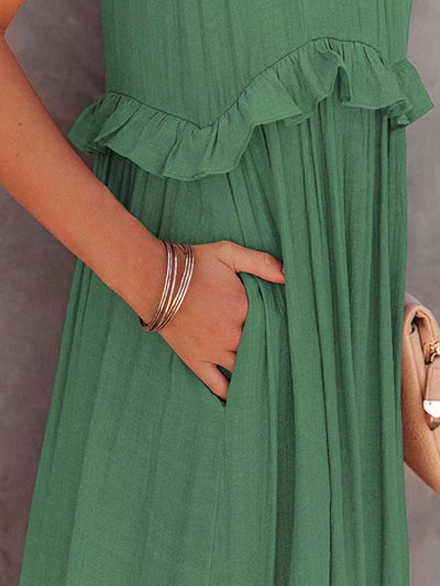 Trendsi Ruffled Sleeveless Tiered Maxi Dress with Pockets