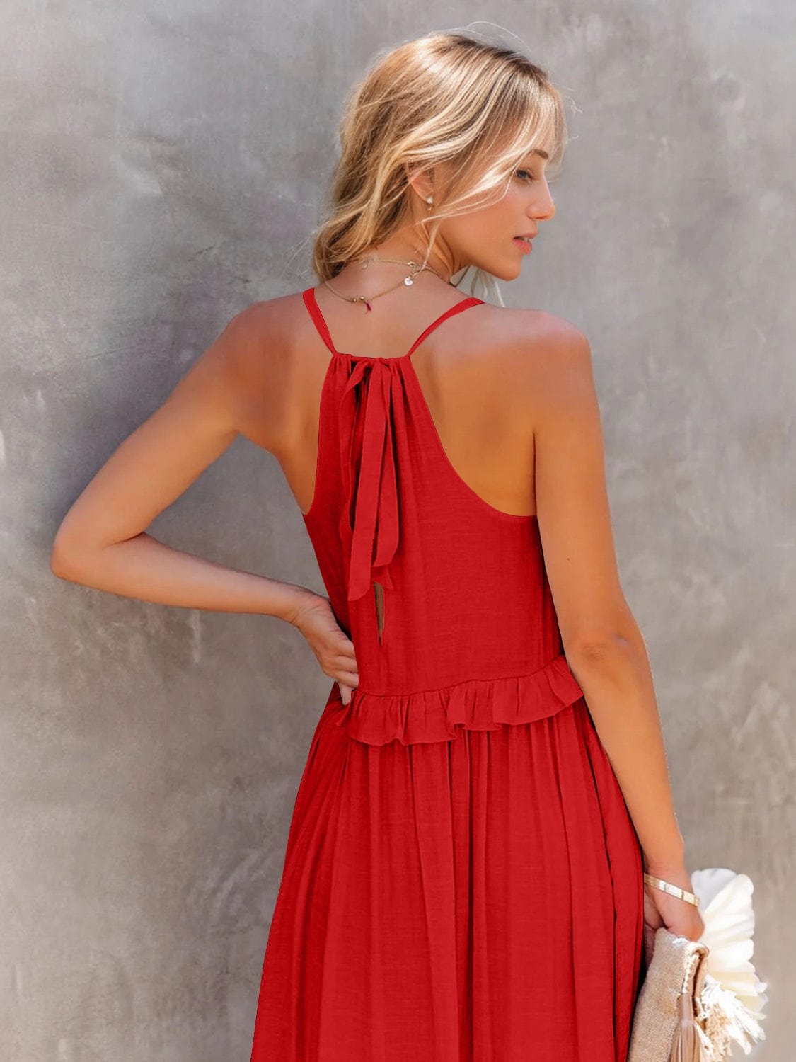 Trendsi Ruffled Sleeveless Tiered Maxi Dress with Pockets