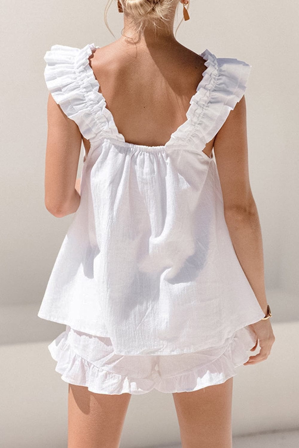 Trendsi Ruffled Square Neck Top and Shorts Set