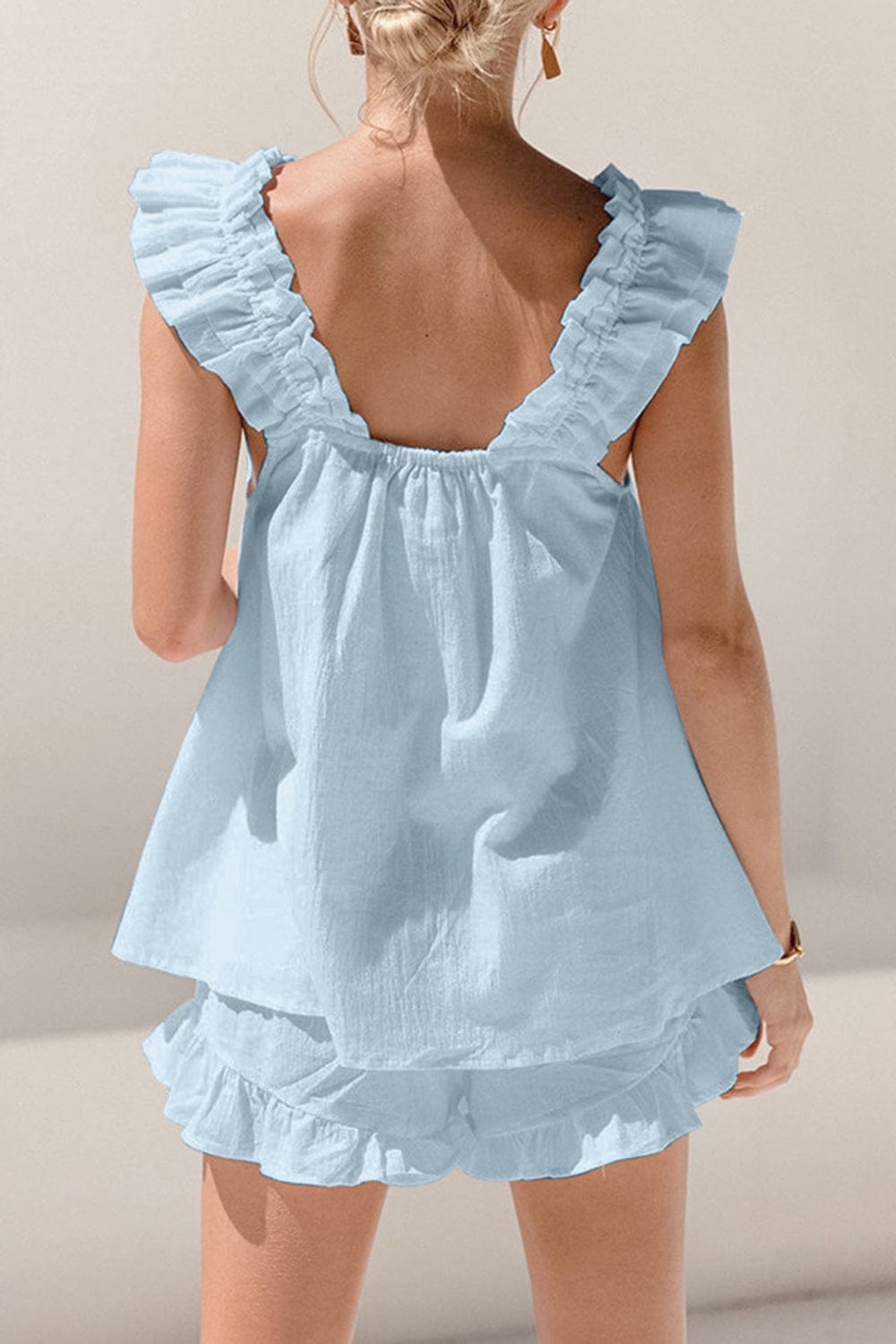 Trendsi Ruffled Square Neck Top and Shorts Set