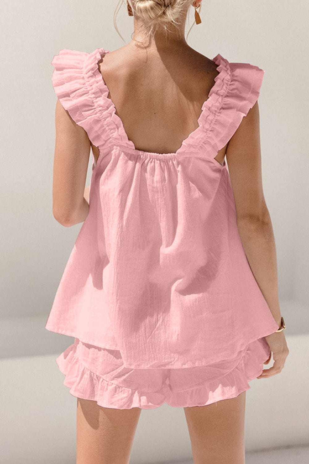 Trendsi Ruffled Square Neck Top and Shorts Set